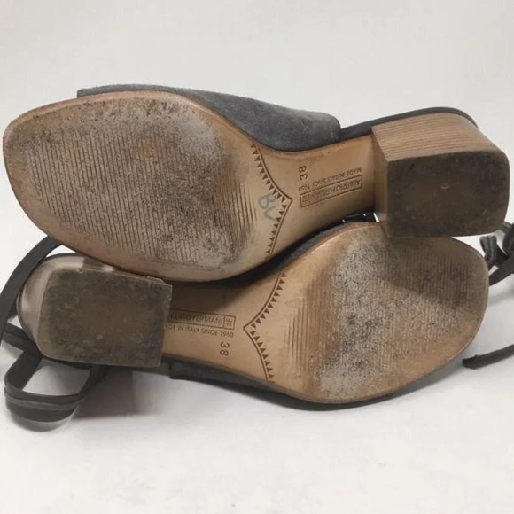 Alberto Fermani Shoes Sandals Heels Mules Lace Up Leg Italy Gray Suede 38 US 8 - Picture 15 of 16